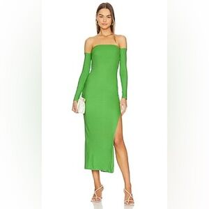 Lama Jouni Off Shoulder Dress Electric Green NWT Ribbed Body Con Party Revolve